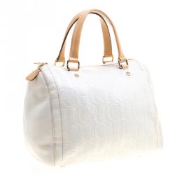 Carolina Herrera White Leather Andy Boston Bag