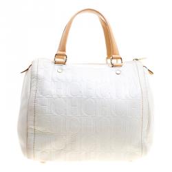 Carolina Herrera White Leather Andy Boston Bag