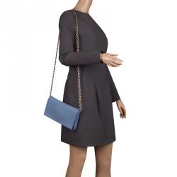 Pre Owned Carolina Herrera Blue Leather Flap Bag