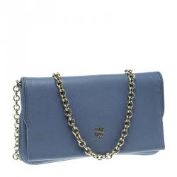 Pre Owned Carolina Herrera Blue Leather Flap Bag