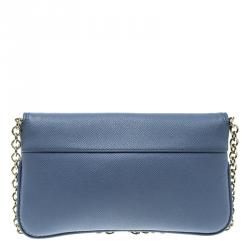 Pre Owned Carolina Herrera Blue Leather Flap Bag
