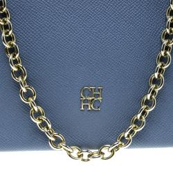 Pre Owned Carolina Herrera Blue Leather Flap Bag