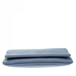 Pre Owned Carolina Herrera Blue Leather Flap Bag