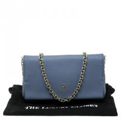 Pre Owned Carolina Herrera Blue Leather Flap Bag