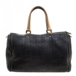 Carolina Herrera Black Monogram Leather Large Andy Boston Bag