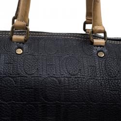 Carolina Herrera Black Monogram Leather Large Andy Boston Bag