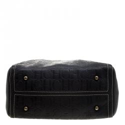 Carolina Herrera Black Monogram Leather Large Andy Boston Bag