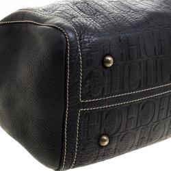 Carolina Herrera Black Monogram Leather Large Andy Boston Bag
