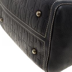 Carolina Herrera Black Monogram Leather Large Andy Boston Bag