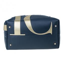 Pre Owned Carolina Herrera Blue Leather Logo Tote