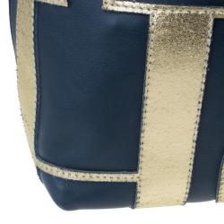 Pre Owned Carolina Herrera Blue Leather Logo Tote