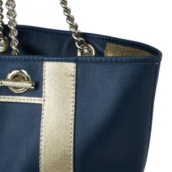 Pre Owned Carolina Herrera Blue Leather Logo Tote