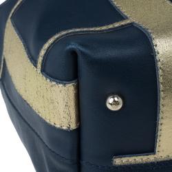 Pre Owned Carolina Herrera Blue Leather Logo Tote