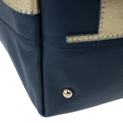 Pre Owned Carolina Herrera Blue Leather Logo Tote