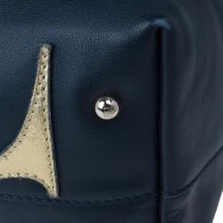 Pre Owned Carolina Herrera Blue Leather Logo Tote