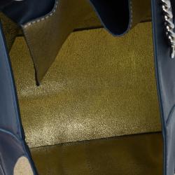 Pre Owned Carolina Herrera Blue Leather Logo Tote