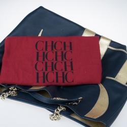 Pre Owned Carolina Herrera Blue Leather Logo Tote