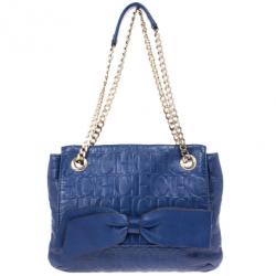 Pre Owned Carolina Herrera Blue Leather Small Audrey
