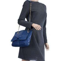 Pre Owned Carolina Herrera Blue Leather Small Audrey