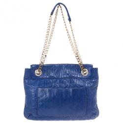 Pre Owned Carolina Herrera Blue Leather Small Audrey