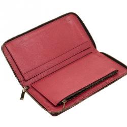 Pre Owned Carolina Herrera Red Leather Zip Around Wallet 