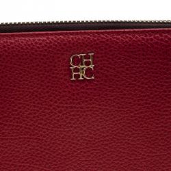 Pre Owned Carolina Herrera Red Leather Zip Around Wallet 