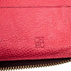 Pre Owned Carolina Herrera Red Leather Zip Around Wallet 
