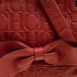 Pre Owned Carolina Herrera Red Monogram Leather Audrey Shoulder Bag