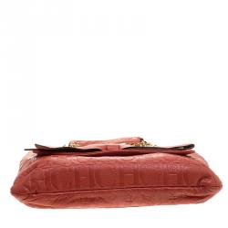 Pre Owned Carolina Herrera Red Monogram Leather Audrey Shoulder Bag