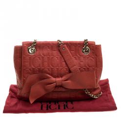 Pre Owned Carolina Herrera Red Monogram Leather Audrey Shoulder Bag