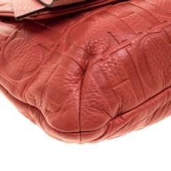 Pre Owned Carolina Herrera Red Monogram Leather Audrey Shoulder Bag