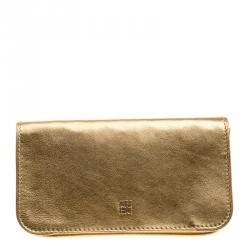 Pre Owned Carolina Herrera Gold Leather Flap Clutch