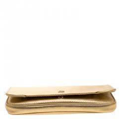 Pre Owned Carolina Herrera Gold Leather Flap Clutch