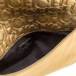 Pre Owned Carolina Herrera Gold Leather Flap Clutch