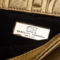 Pre Owned Carolina Herrera Gold Leather Flap Clutch