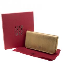 Pre Owned Carolina Herrera Gold Leather Flap Clutch