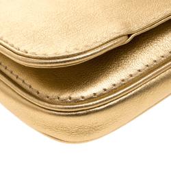 Pre Owned Carolina Herrera Gold Leather Flap Clutch