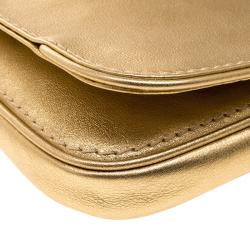 Pre Owned Carolina Herrera Gold Leather Flap Clutch