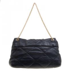Pre Owned Carolina Herrera Navy Blue Quilted Leather Flap Chain Shoulder Bag