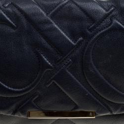Pre Owned Carolina Herrera Navy Blue Quilted Leather Flap Chain Shoulder Bag