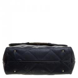 Pre Owned Carolina Herrera Navy Blue Quilted Leather Flap Chain Shoulder Bag