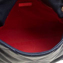 Pre Owned Carolina Herrera Navy Blue Quilted Leather Flap Chain Shoulder Bag