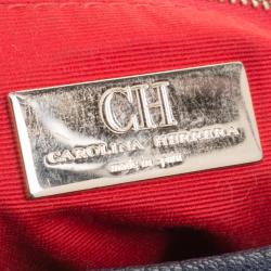 Pre Owned Carolina Herrera Navy Blue Quilted Leather Flap Chain Shoulder Bag