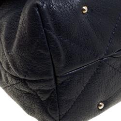 Pre Owned Carolina Herrera Navy Blue Quilted Leather Flap Chain Shoulder Bag