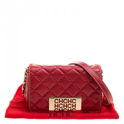 Pre Owned Carolina Herrera Red Quilted Leather Shoulder Bag