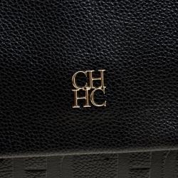 Pre Owned Carolina Herrera Black Monogram Leather Top Handle Shoulder Bag