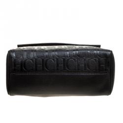 Pre Owned Carolina Herrera Black Monogram Leather Top Handle Shoulder Bag