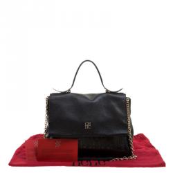 Pre Owned Carolina Herrera Black Monogram Leather Top Handle Shoulder Bag