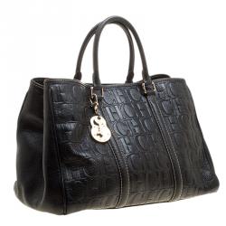 Pre Owned Carolina Herrera Black Monogram Leather Matteo Tote