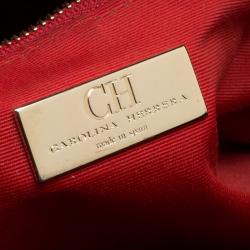 Pre Owned Carolina Herrera Black Monogram Leather Matteo Tote